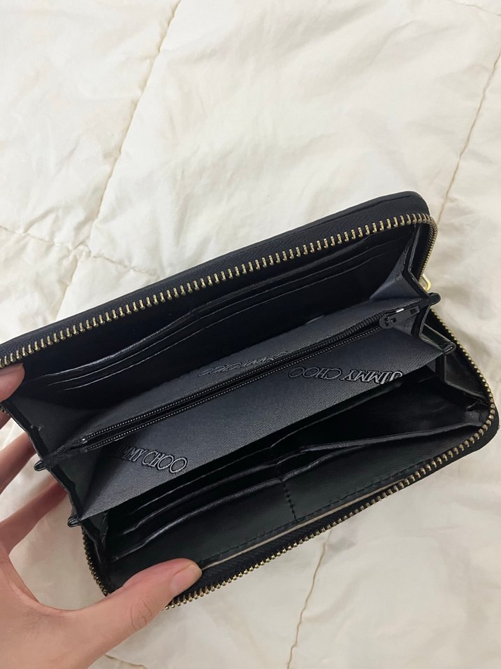 Jimmy Choo Siyah Deri Fermuarlı Kadın Cüzdanı - Görsel 3
