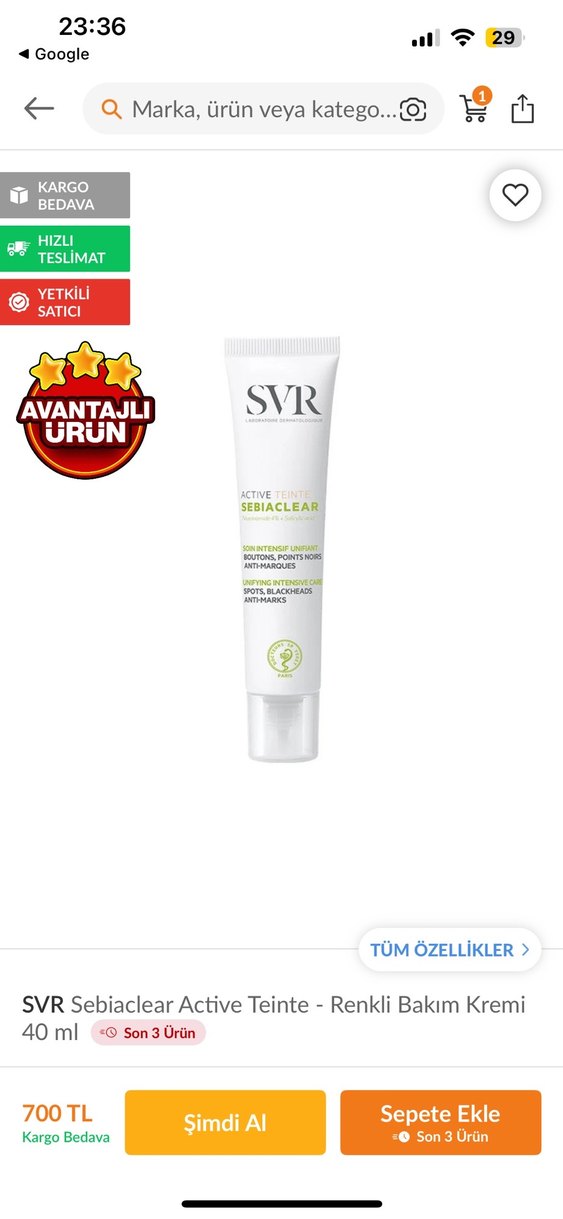 SVR Sebiaclear Aktif Renkli Bakım Kremi - Görsel 2