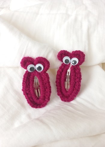 Örgü Fuşya Renkli Çocuk Toka Seti - Görsel 3