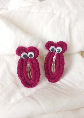 Örgü Fuşya Renkli Çocuk Toka Seti - Görsel 2