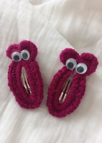 Örgü Fuşya Renkli Çocuk Toka Seti - Görsel 4