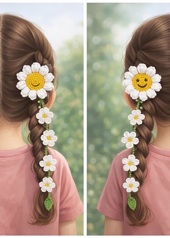 Uzun Beyaz örgü saç tokası - Görsel 2