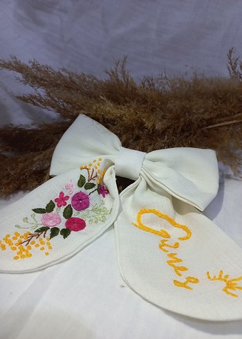 Nakışlı Beyaz Fiyonklu Çocuk Saç Aksesuarı - Görsel 4