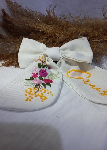 Nakışlı Beyaz Fiyonklu Çocuk Saç Aksesuarı - Görsel 5