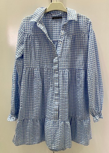 Mavi Pamuklu Uzun Kollu Bohem Gömlek - Görsel 2