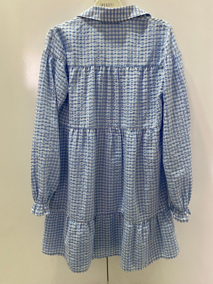 Mavi Pamuklu Uzun Kollu Bohem Gömlek - Görsel 3