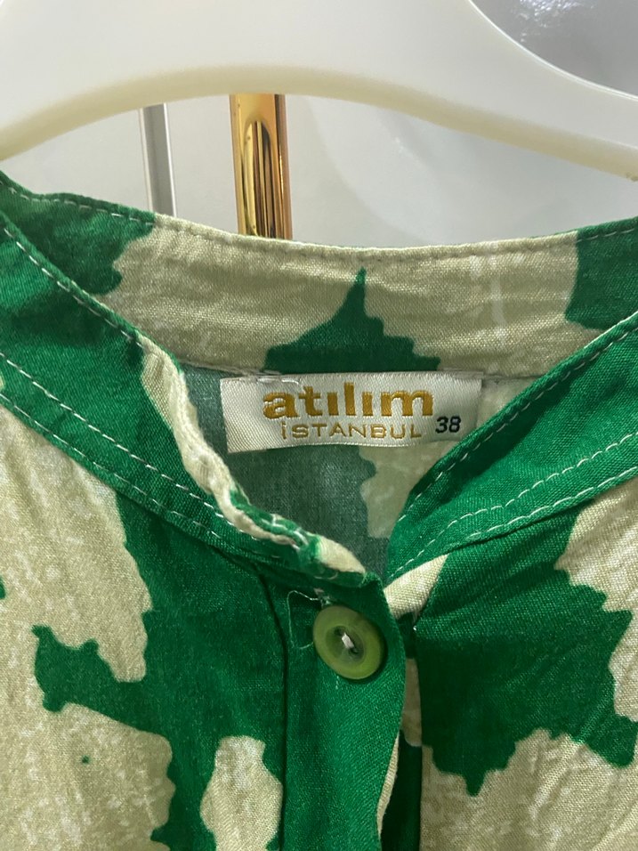 Uzun Yeşil Bağlama Desenli Bohem Elbise - Görsel 3