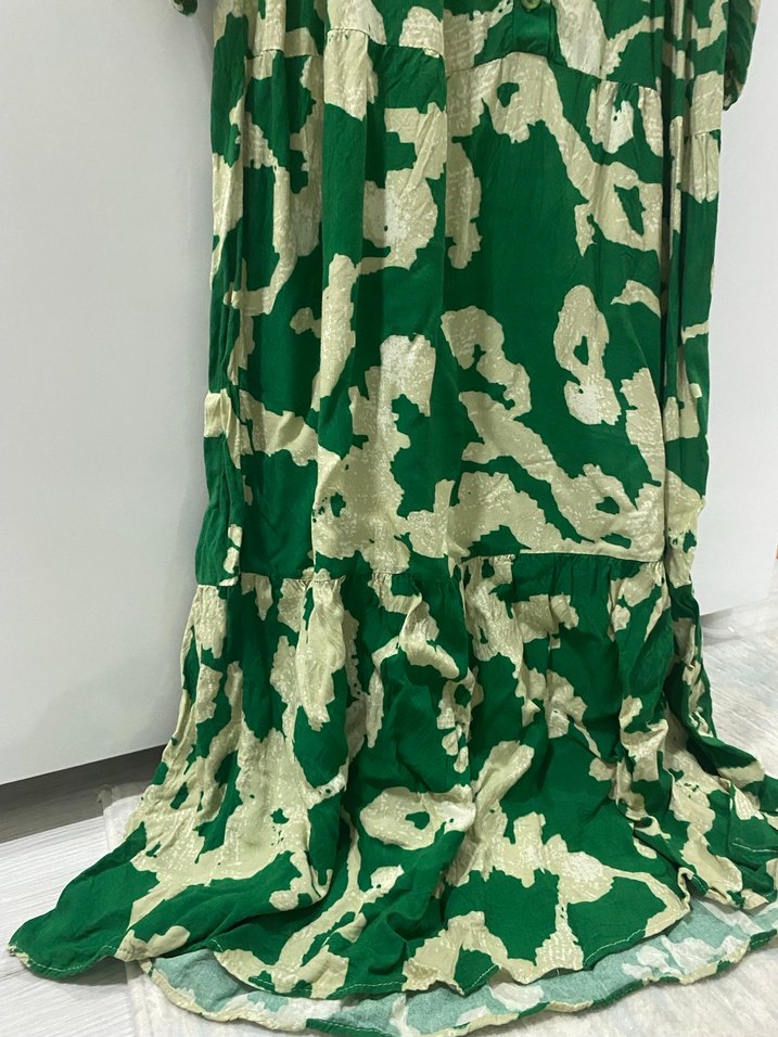 Uzun Yeşil Bağlama Desenli Bohem Elbise - Görsel 2