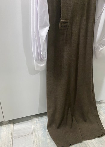 Kahverengi Kemerli Kadın Triko Elbise - Görsel 2