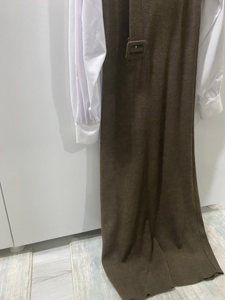 Kahverengi Kemerli Kadın Triko Elbise - Görsel 2