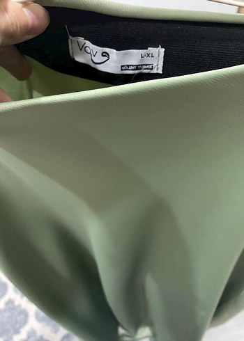 Kadın Haki Midi Saten Uzun Etek - Görsel 5