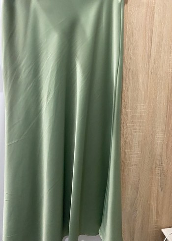 Kadın Haki Midi Saten Uzun Etek - Görsel 2
