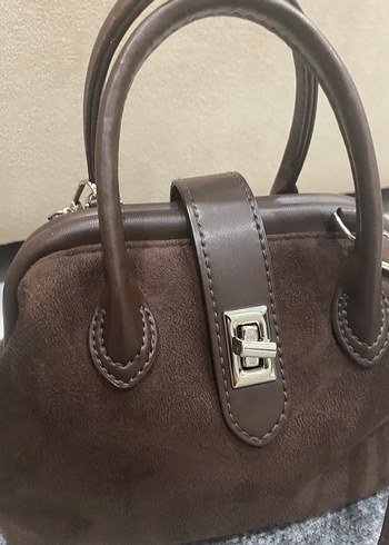 Kahverengi Süet Tokalı Kadın Çanta - Görsel 2