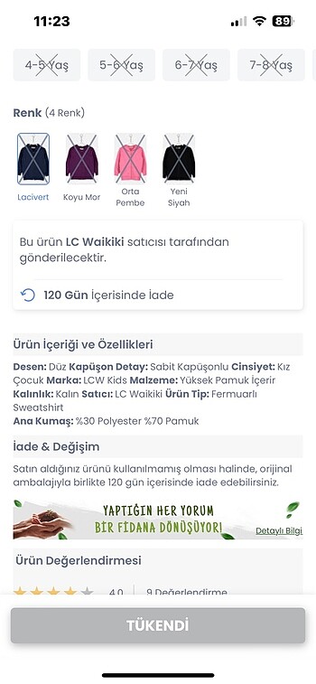 7 Yaş Beden LCW Kız Çocuk Kapüşonlu Fermuarlı Ceket Lacivert
