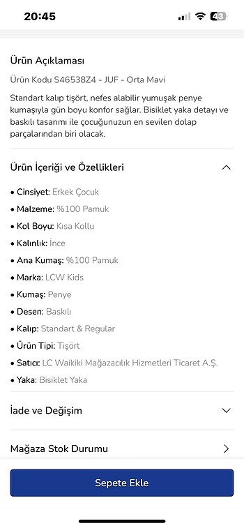 13-14 Yaş Beden LCW Erkek Çocuk Tişört