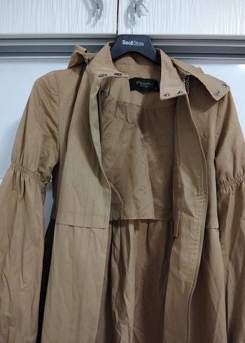 Bej Kadın Uzun Keten Trençkot - Görsel 4