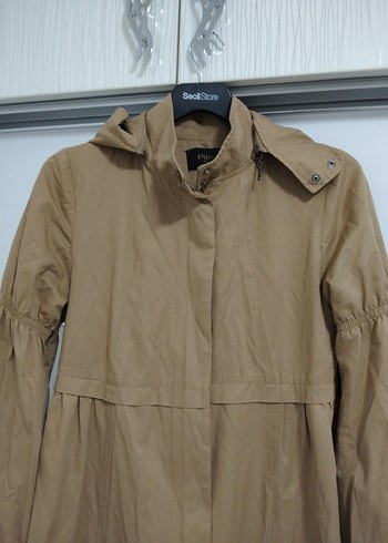 Bej Kadın Uzun Keten Trençkot - Görsel 2