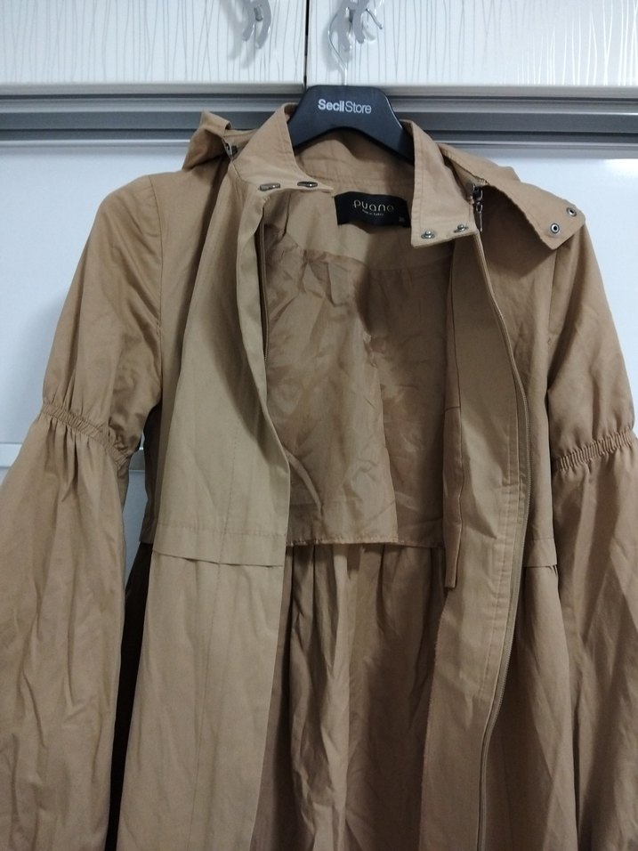 Bej Kadın Uzun Keten Trençkot - Görsel 4