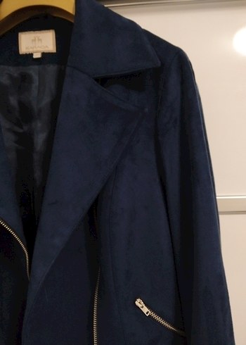 Lacivert Süet Fermuarlı Kadın Deri Ceket - Görsel 4