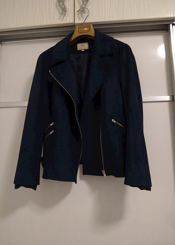 Lacivert Süet Fermuarlı Kadın Deri Ceket - Görsel 5