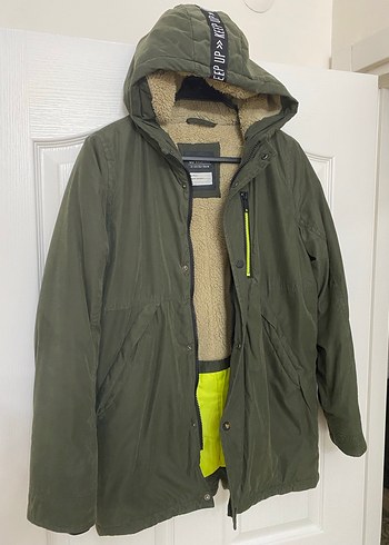 Kapüşonlu Erkek Çocuk Yeşil Fermuarlı Kaban - Görsel 4