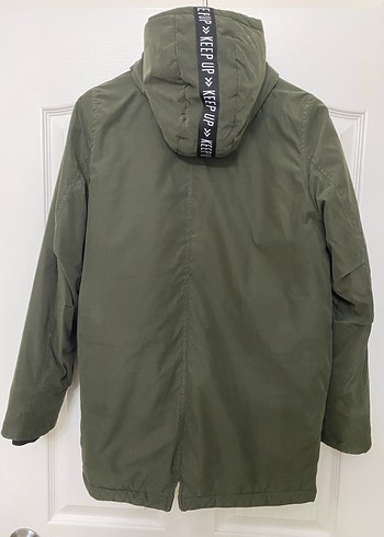 Kapüşonlu Erkek Çocuk Yeşil Fermuarlı Kaban - Görsel 3