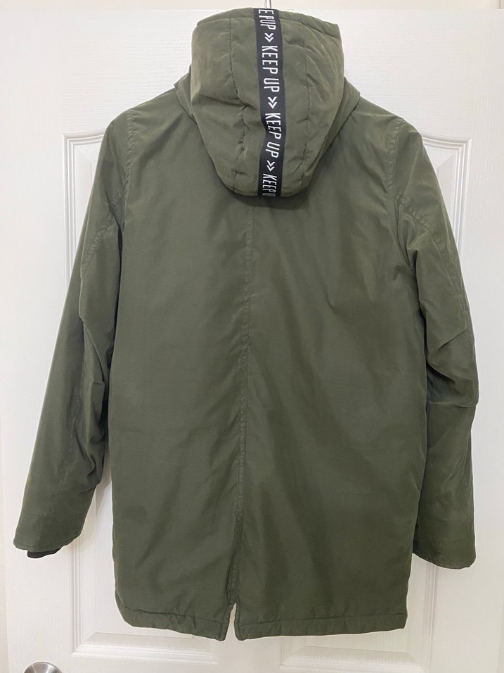 Kapüşonlu Erkek Çocuk Yeşil Fermuarlı Kaban - Görsel 3