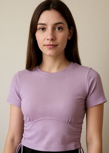 s Beden mor Renk lila büzgülü crop