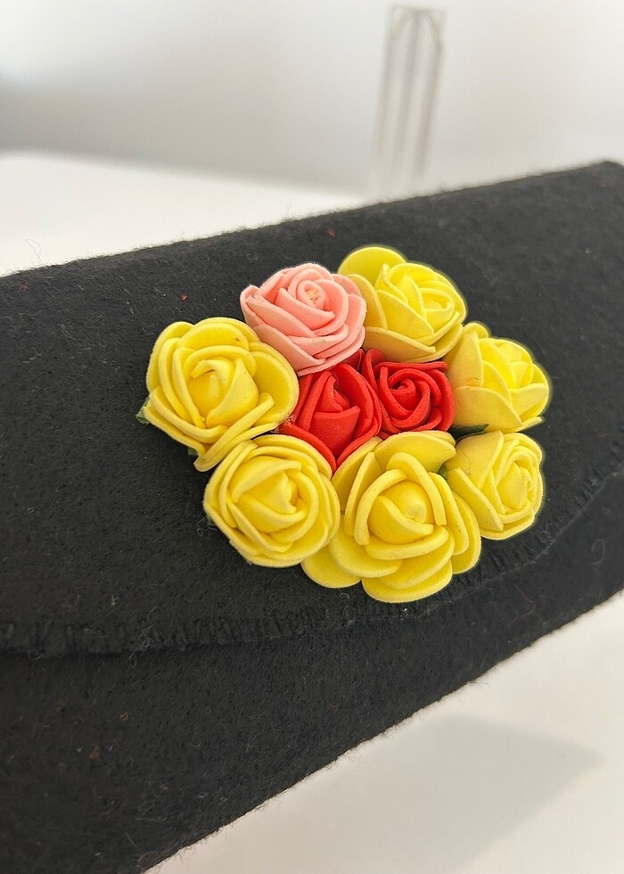 El yapımı keçe cüzdan el cüzdanı gül desenli - Görsel 3