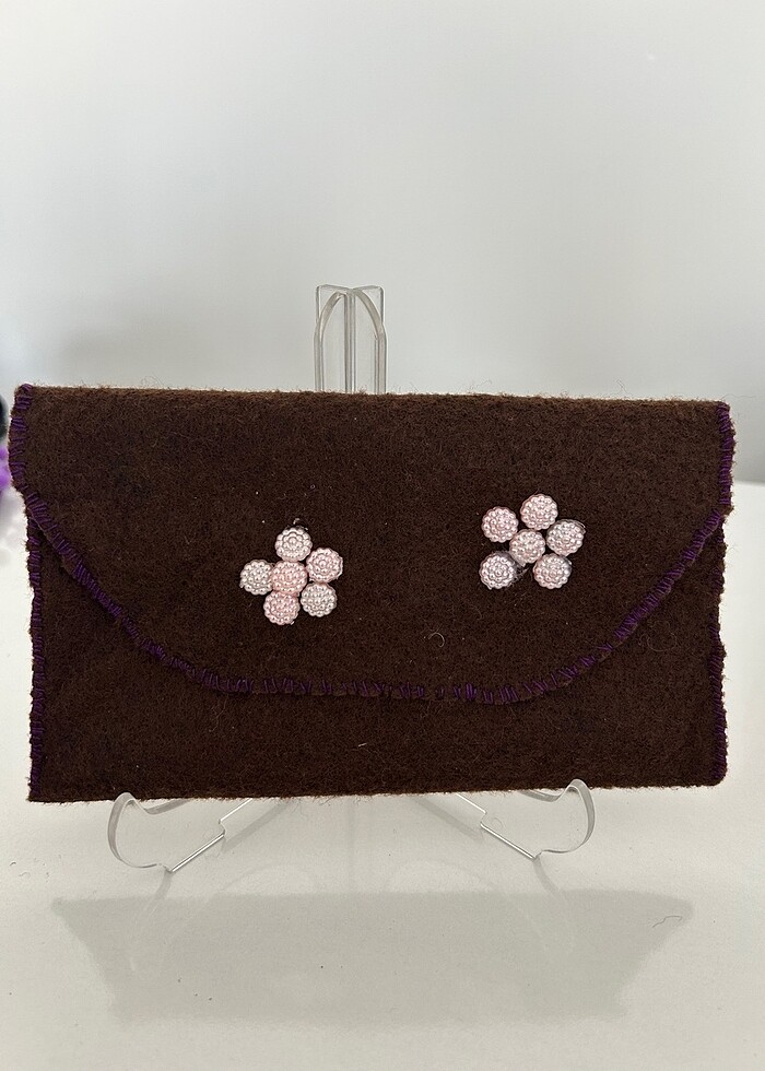 Keçe cüzdan çiçekli kahverengi - Görsel 2