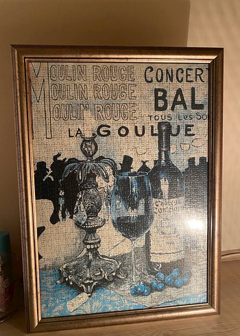 Altın Çerçeveli Vintage Puzzle Tablo - Görsel 2