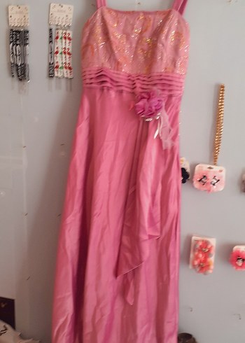 Abiye Pembe Nakışlı Uzun Bohem Abiye Elbise