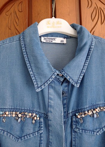 Setrms marka Nakışlı Mavi Denim Tünik tensel kumaş