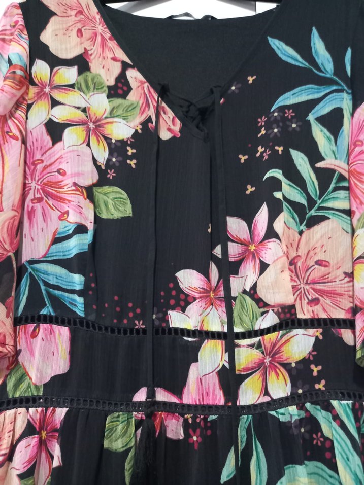 Çiçek Desenli Uzun Bohem Elbise - Görsel 3