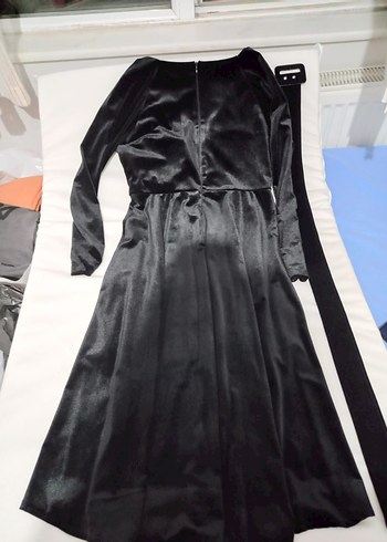 Siyah Uzun Kadın Kadife Elbise - Görsel 2