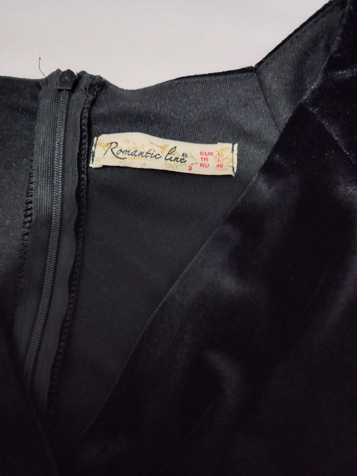 Siyah Uzun Kadın Kadife Elbise - Görsel 3