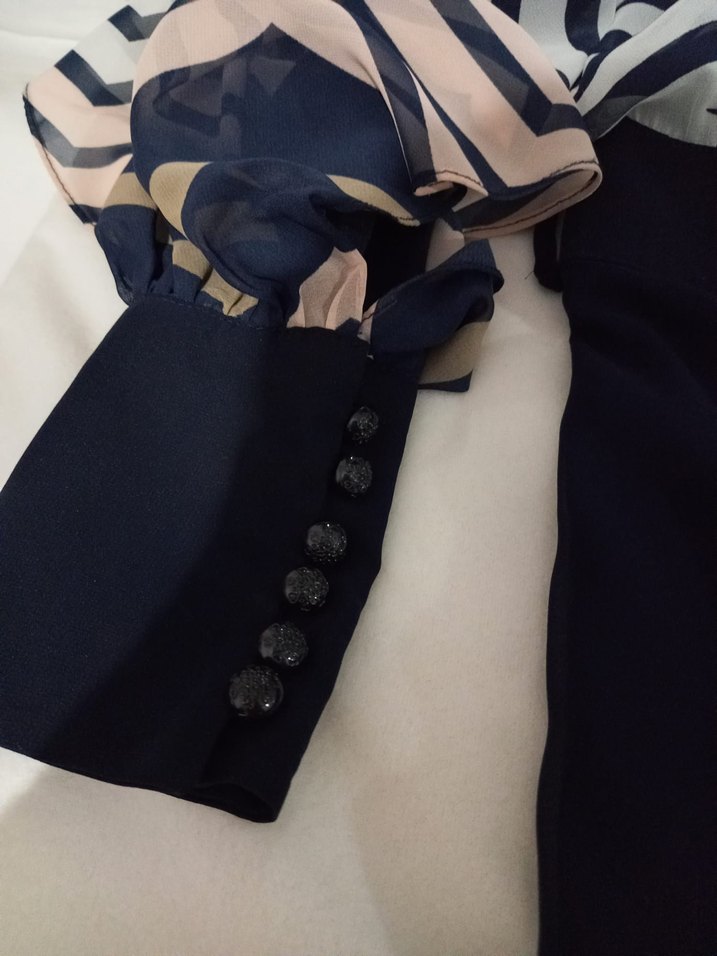 Düğmeli, Uzun Kollu Kadın Ofis Elbisesi - Görsel 3