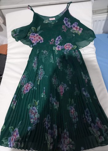 Yeşil Çiçekli Piliseli Uzun Bohem Hamile Elbise - Görsel 2