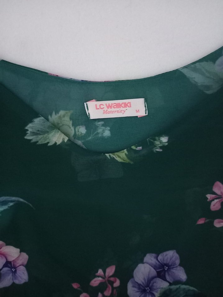 Yeşil Çiçekli Piliseli Uzun Bohem Hamile Elbise - Görsel 3