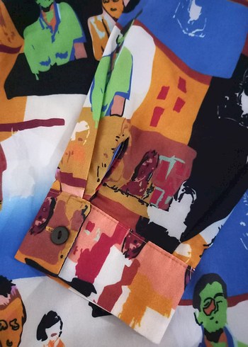 Renkli Baskılı Kadın Gömlek - Görsel 3