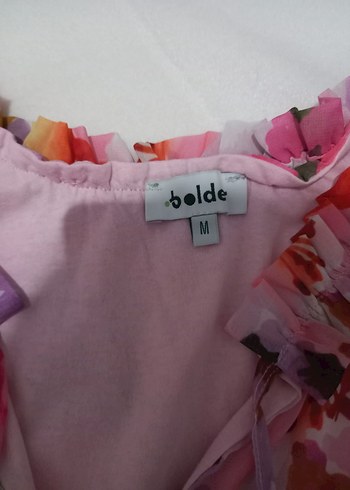 Pembe Çiçek Desenli Kısa Hamile Bohem Elbise - Görsel 4