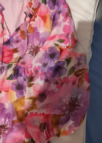 Pembe Çiçek Desenli Kısa Hamile Bohem Elbise - Görsel 3