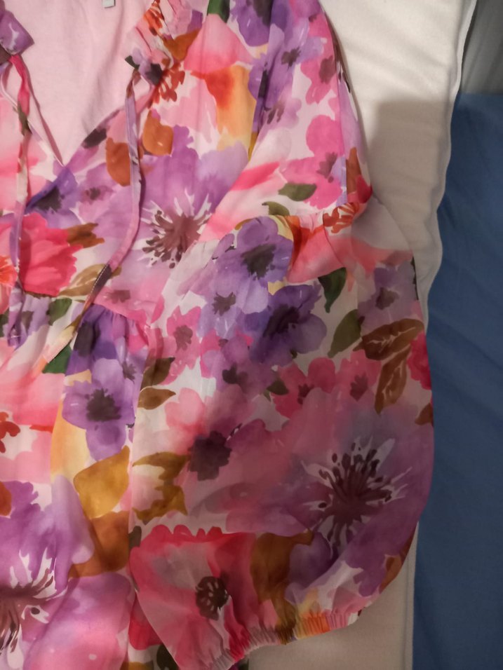 Pembe Çiçek Desenli Kısa Hamile Bohem Elbise - Görsel 3