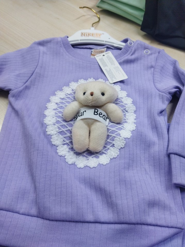 Kız Çocuk Mor Örme Sweatshirt Ayıcık Detaylı - Görsel 2