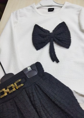 Fiyonklu Beyaz Uzun Kollu Bebek Kız Takımı - Görsel 2