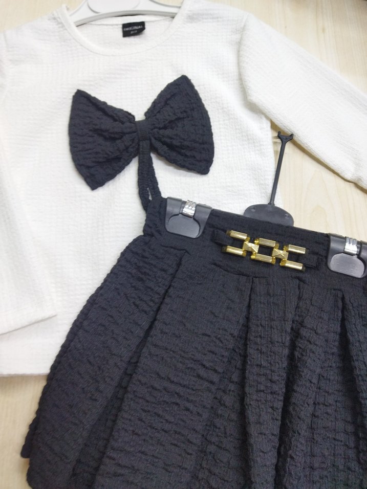 Fiyonklu Beyaz Uzun Kollu Bebek Kız Takımı - Görsel 3