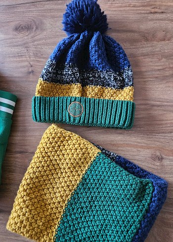 Çok Renkli  erkek cocuk Örgü Bere ve Atkı Seti - Görsel 2