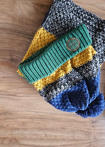 Çok Renkli  erkek cocuk Örgü Bere ve Atkı Seti - Görsel 4