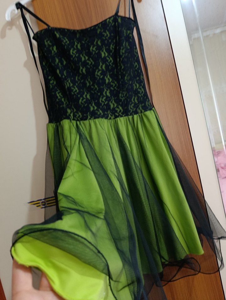 Yeşil Dantelli Straplez Gotik kısa Elbise - Görsel 3