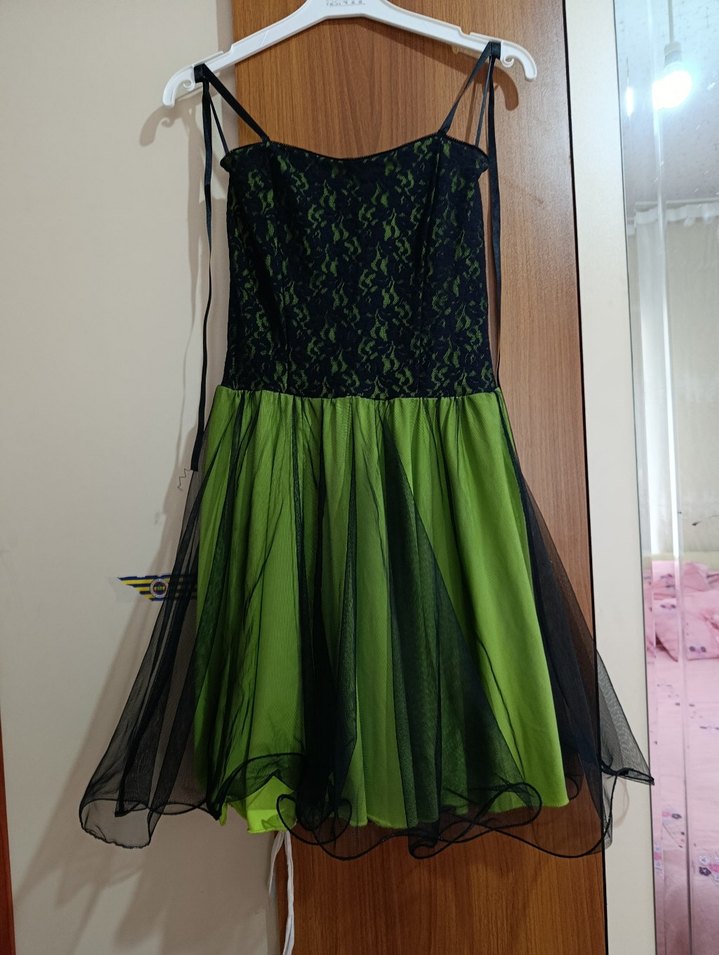 Yeşil Dantelli Straplez Gotik kısa Elbise - Görsel 2